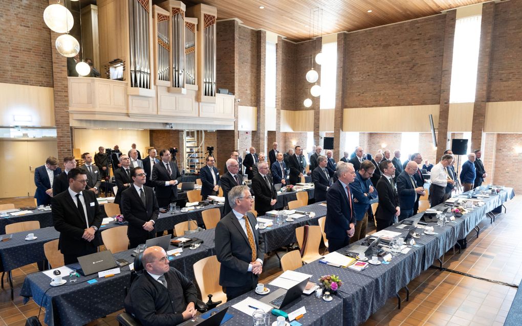 De generale synode van de Christelijke Gereformeerde Kerken vergadert tot deze vrijdag in de Oenenburgkerk in Nunspeet. beeld RD, Anton Dommerholt