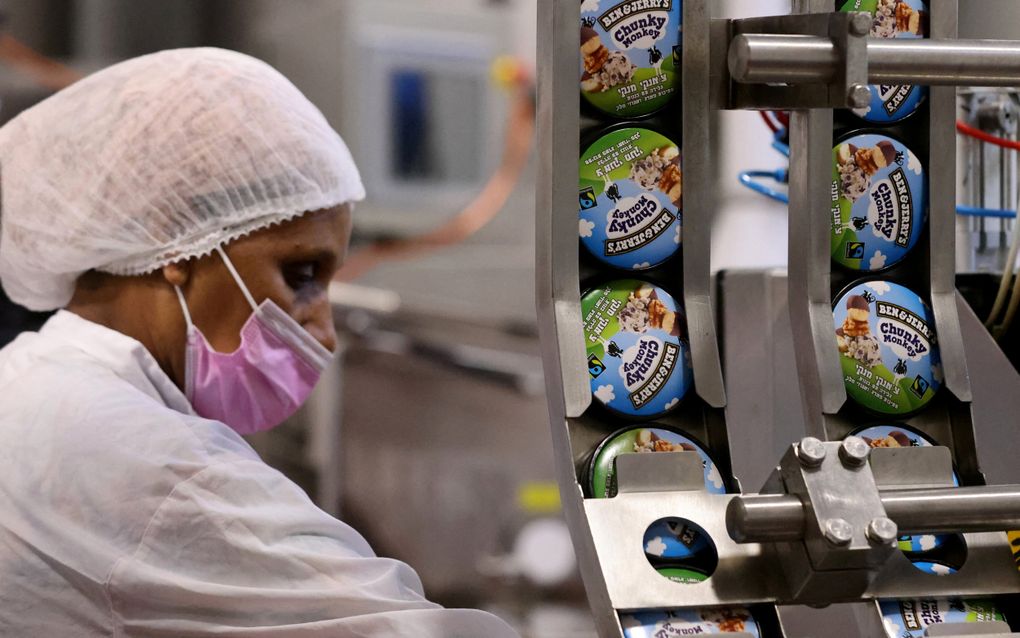 IJsproductie in een fabriek van Ben & Jerry’s in Be'er Tuvia in het zuiden van Israël. beeld AFP, Emmanuel Dunand