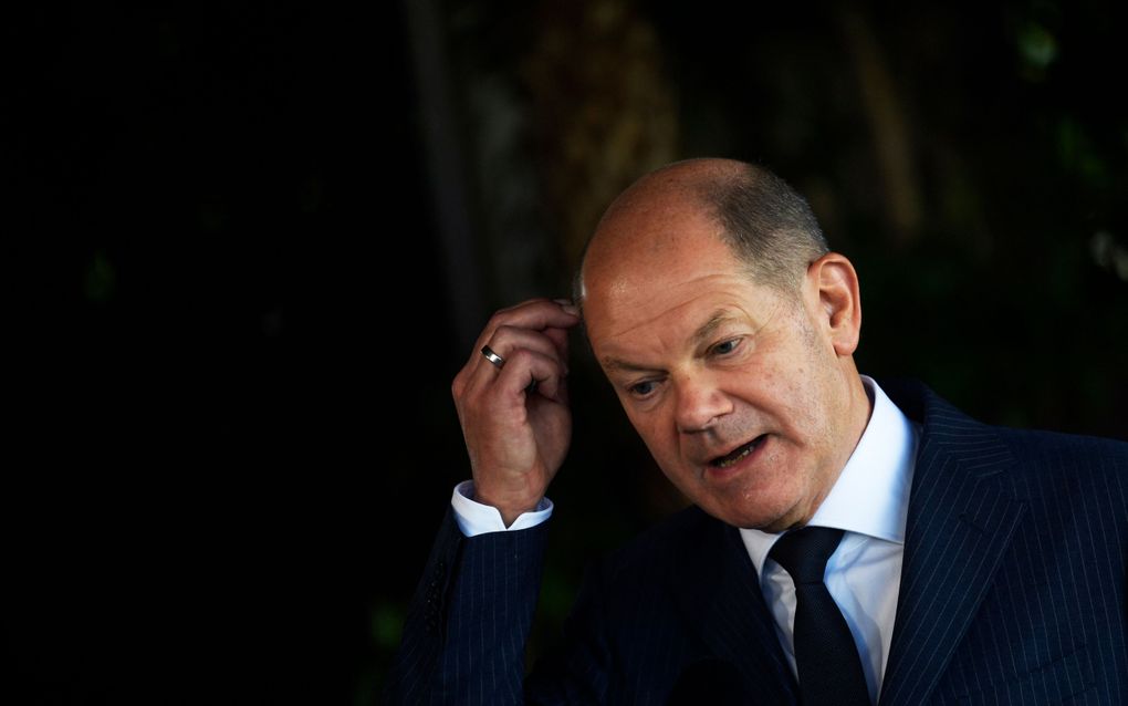 De Duitse bondskanselier Olaf Scholz tijdens de top van de G20. beeld AFP, Daniel Ramalho