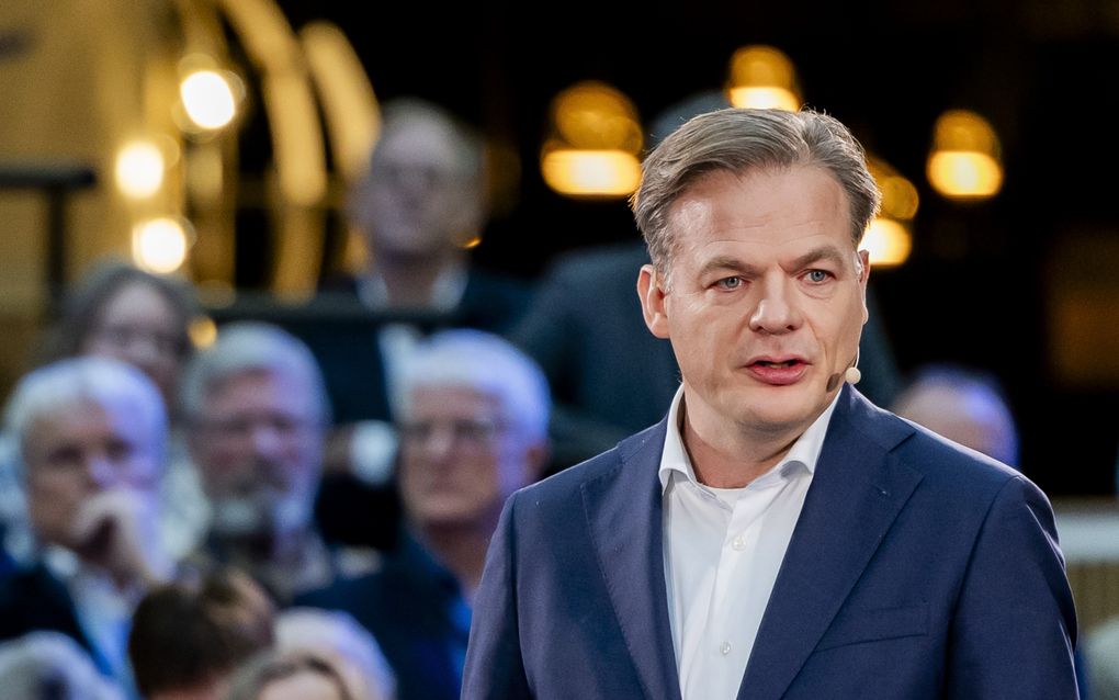 NSC-leider Pieter Omtzigt tijdens een ledencongres van zijn partij in Nieuwegein. beeld ANP, Remko de Waal