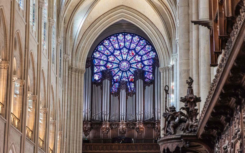 Het gerestaureerde orgel van de Notre-Dame in Parijs wordt zaterdag in gebruik genomen. Het instrument was beschadigd door de brand die in 2019 een deel van de kathedraal in as legde. beeld AFP, Christophe Petit Tesson