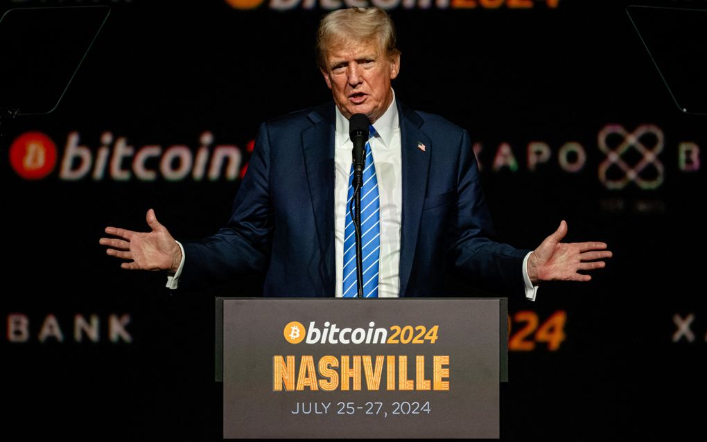 Donald Trump is fan van de bitcoin, zo zei hij ook op de Bitcoin 2024 Conferentie in Nashville. beeld AFP, Jon Cherry 