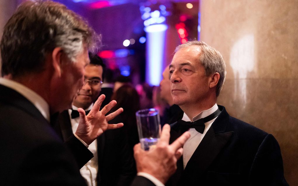 Reform UK-leider Nigel Farage begin deze week tijdens het jaarlijkse gala van de New York Young Republican Club in New York City. beeld AFP, Adam Gray