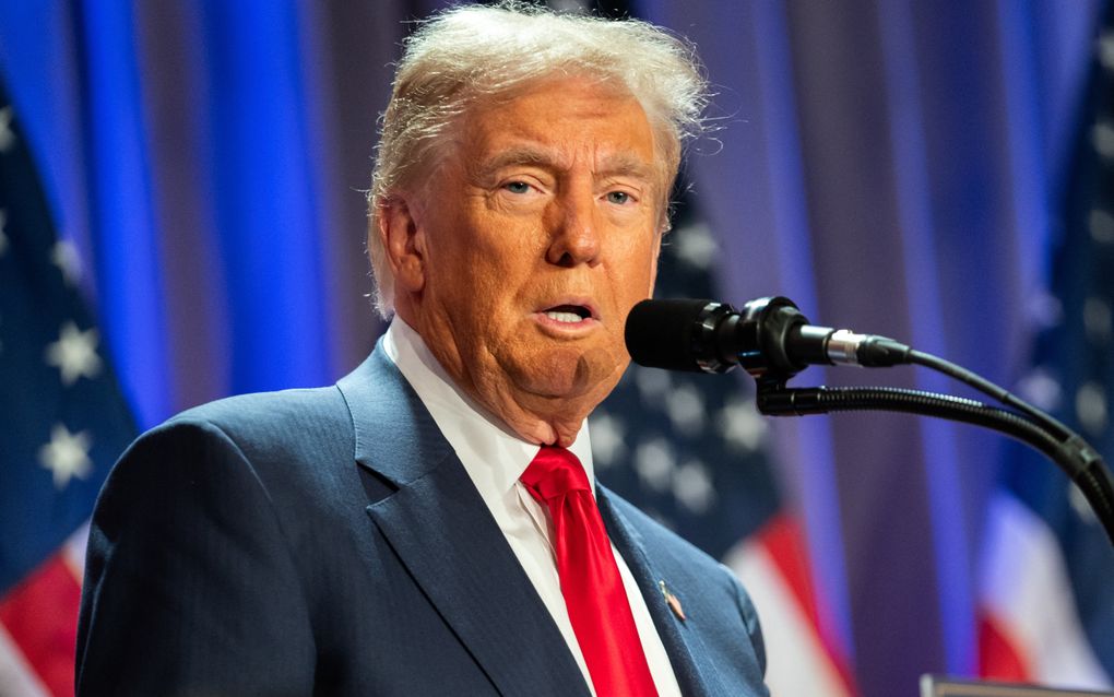 Aankomend Amerikaanse president Donald Trump spreekt tijdens een vergadering van de Republikeinen in Washington. beeld AFP, Allison Robbert 