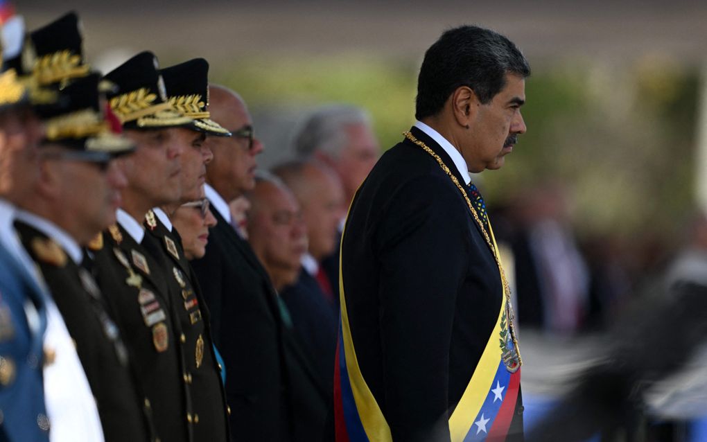 Nicolás Maduro wordt vrijdag in de hoofdstad Caracas voor de derde keer ingezworen als president van Venezuela. beeld AFP, Juan Barreto 