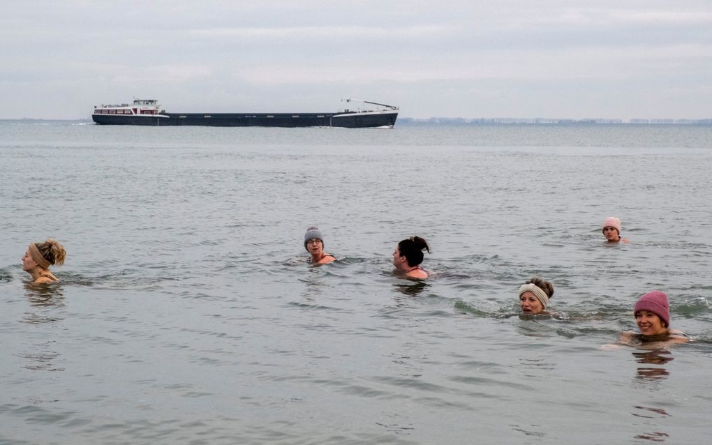 De zwemzusters duiken drie keer per week de Oosterschelde in. Ook in de winter.  beeld Dirk-Jan Gjeltema