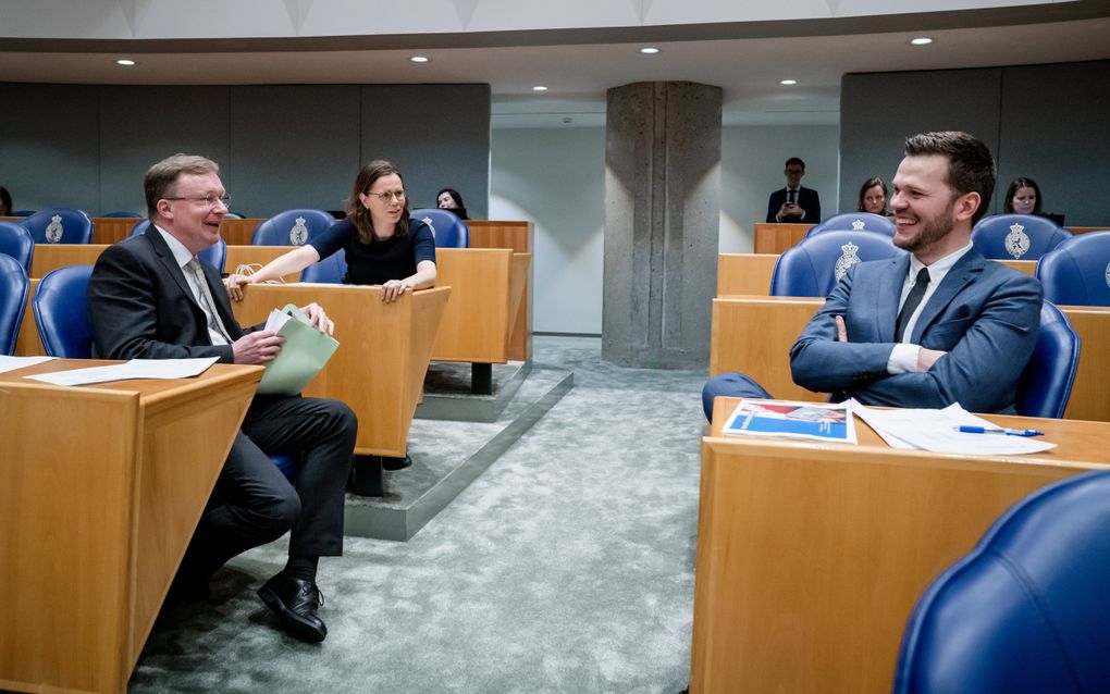 Diederik van Dijk (SGP), Mirjam Bikker (ChristenUnie) en Harmen Krul (CDA) tijdens een debat. beeld ANP, Bart Maat