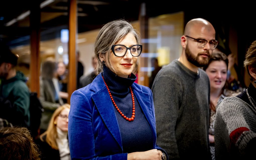 VN-rapporteur Francesca Albanese tijdens een bijeenkomst in Den Haag. Albanese woont deze week verschillende evenementen bij in Nederland. beeld ANP, Robin Utrecht