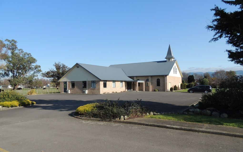 Het kerkgebouw van de Reformed Congregations of New Zealand in Carterton. beeld J.M. Evers