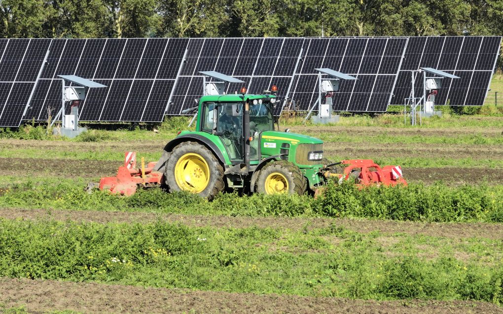 In 2024 startte het project Symbizon bij Almere. Het is een voorbeeld van agri-pv, waarbij zonnepanelen worden gecombineerd met akkerbouw. beeld Vattenfall