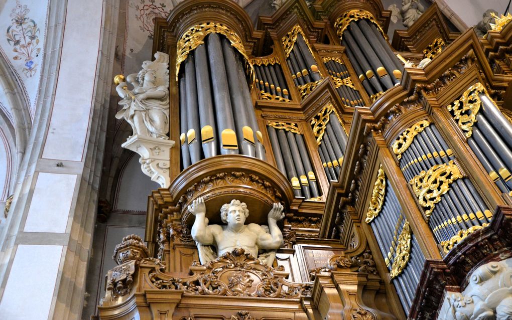 Het Schnitgerorgel van het Academiehuis Grote Kerk in Zwolle met rechts een deel van het rugwerk. beeld Gert de Looze