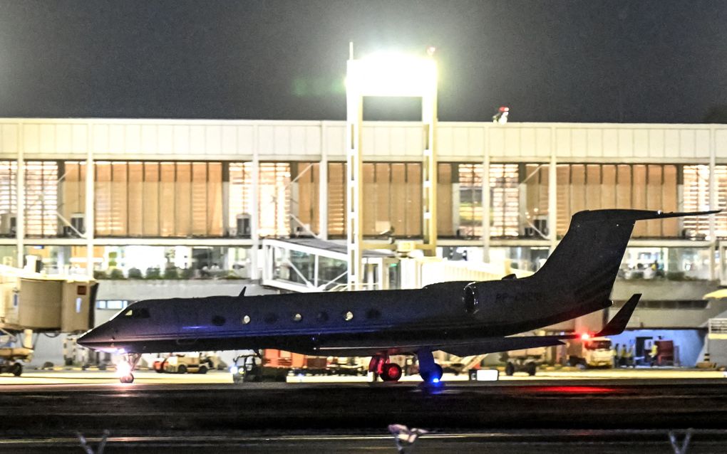 The Learjet that will carry former Philippine president Rodrigo Duterte, is pictured on the runway at Villamor Air Base in Pasay, Metro Manila on March 11, 2025. Former Philippines president Rodrigo Duterte was arrested on March 11, after landing at Manila's international airport by police acting on an International Criminal Court arrest warrant over his deadly war on drugs. (Photo by Jam STA ROSA / AFP)