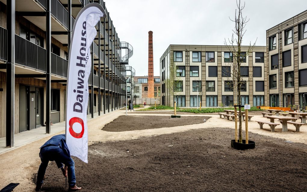 Daiwa House Modular Europe heeft in Utrecht op het voormalige BeFu-terrein (Hoograven) 135 flexwoningen industrieel gebouwd. beeld Jean-Pierre Jans