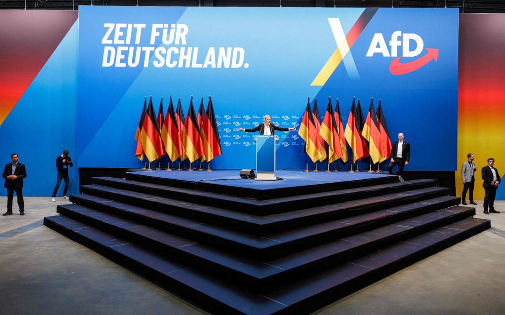 AfD-covoorzitter Alice Weidel houdt een toespraak op het partijcongres in januari in het Oost-Duitse Riesa. beeld AFP, Jens Schlueter