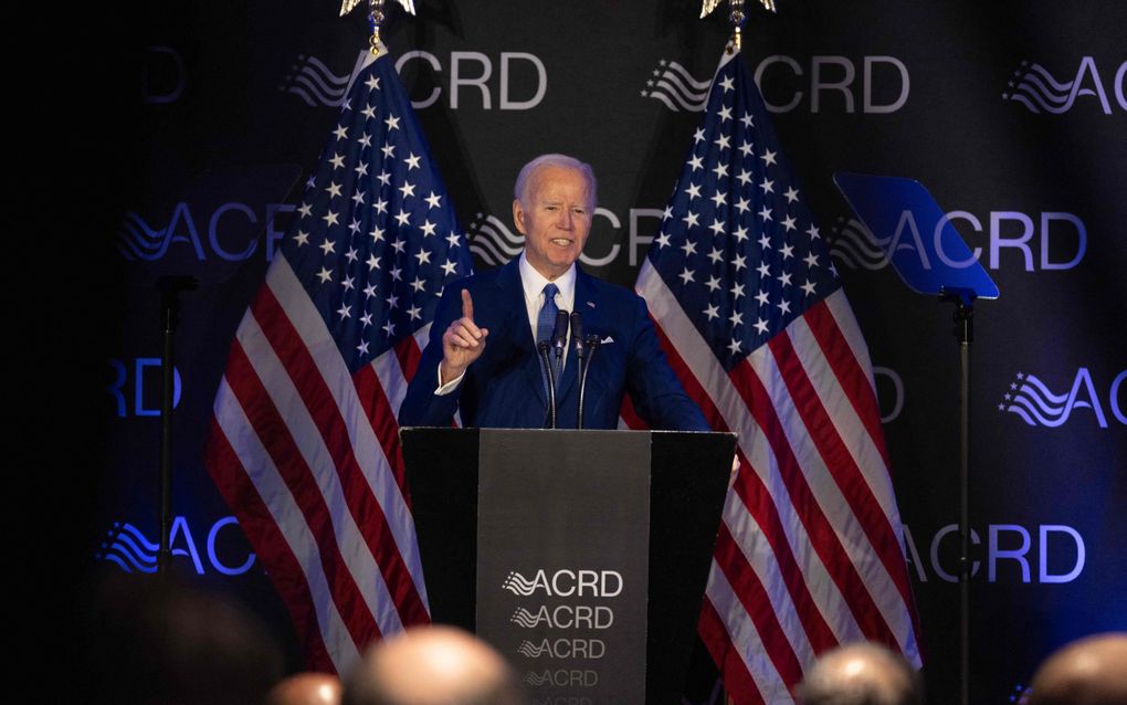 Oud-president Joe Biden spreekt in april op een conferentie in Chicago voor ACRD, een organisatie die zich inzet voor mensen met een beperking. beeld AFP, Scott Olson