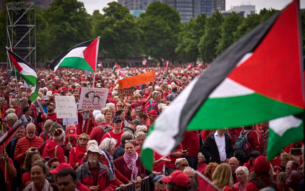 Demonstranten voerden vorige week actie tegen het kabinetsbeleid rond Israël. beeld ANP, PHIL NIJHUIS