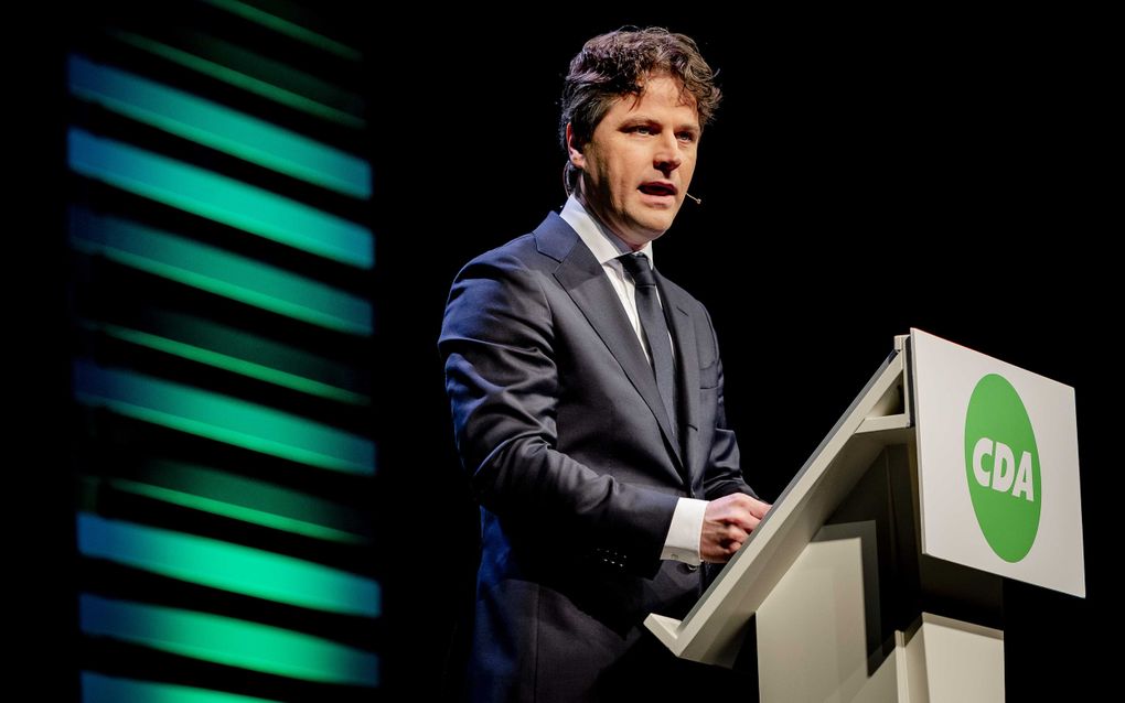 Partijleider Henri Bontenbal tijdens het partijcongres van het CDA, zaterdag in Nijkerk. beeld ANP, Remko de Waal