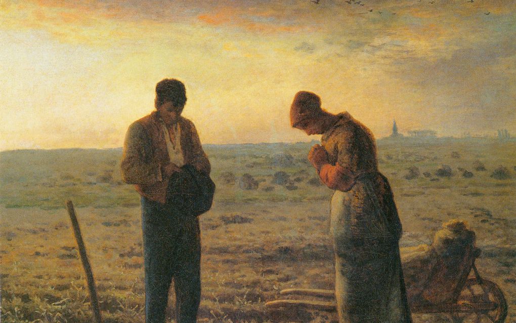 „Ik geloof dat bij de apostelen het vasten in alle gevallen ondergeschikt is aan het gebed. Je vast omdat en zolang je aan het bidden bent.” Foto: Schilderij van Jean-François Millet, ”The Angelus”, 1857-1859, Musée d'Orsay, Parijs. Werkers op het land pauzeren voor het angelusgebed. beeld RMN, Hervé Lewandowski