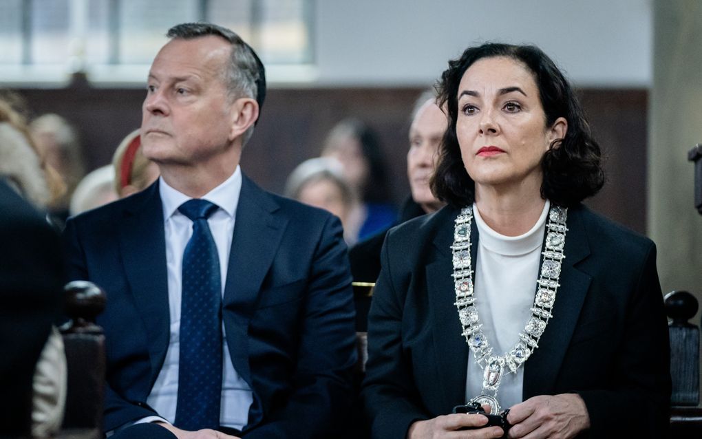 Burgemeester Femke Halsema in de Portugese Synagoge voor de openingsceremonie van het Nationaal Holocaustmuseum. In het museum komt de geschiedenis van de Jodenvervolging in Nederland aan bod.  beeld ANP, Bart Maat 