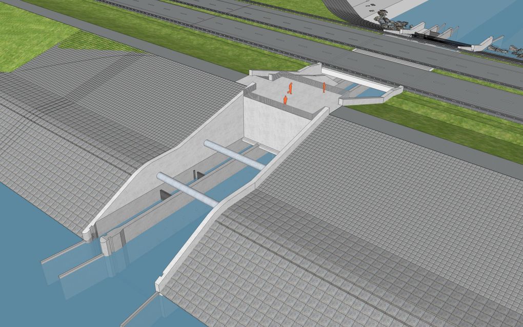 Tekening van de vispassage door de Afsluitdijk