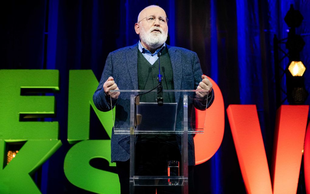 Frans Timmermans tijdens het partijcongres van PvdA en GroenLinks. beeld ANP, Ramon van Flymen