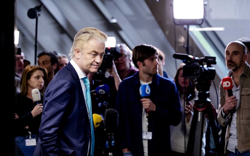 Geert Wilders (PVV) na afloop van de  vervolggesprekken met informateurs Dijkgraaf en Van Zwol en de formerende partijen PVV, VVD, NSC en BBB. ANP Robin van Lonkhuijsen