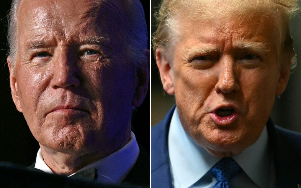 De Amerikaanse president Joe Biden en uitdager Donald Trump. beeld AFP, Brendan Smiaowski en Angela Weiss