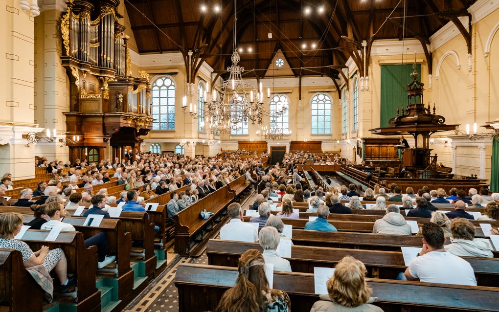 In de Nieuwe Kerk in Katwijk aan Zee had woensdagavond een interkerkelijke gebedsdienst voor Israël plaats. beeld Hanno de Vries