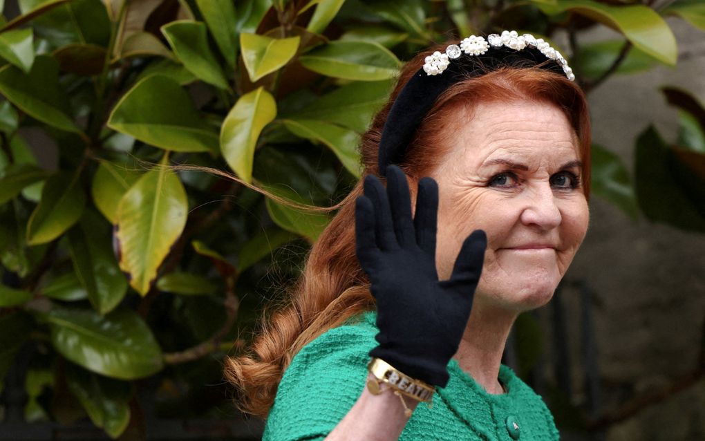 Hertogin Sarah Ferguson na het bijwonen van een Paasviering in St. George’s Chapel, in Windsor Castle. beeld AFP, Hollie Adams