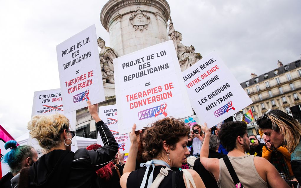 Betogers demonstreren in Parijs voor de rechten van transgenders. beeld EPA, Teresa Suarez