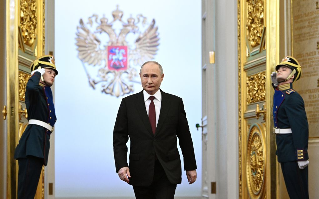 De Russische president Vladimir Poetin tijdens zijn inauguratie begin mei in het Kremlin in Moskou. beeld EPA, Sergey Bobylev