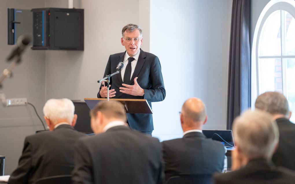 De generale synode van de Hersteld Hervormde Kerk tijdens een eerdere vergadering in Lunteren. beeld Niek Stam