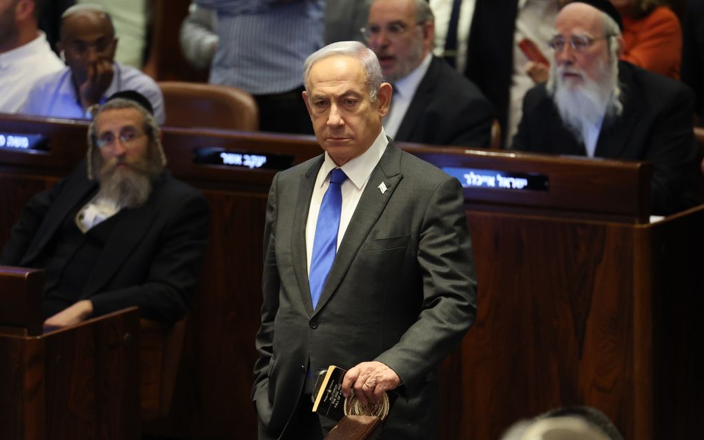 Benjamin Netanyahu in de Knesset. beeld EPA, ABIR SULTAN