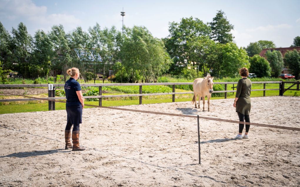 „Paardencoaching kan best confronterend zijn”, zegt paardencoach Mirjam den Besten uit Leerbroek. beeld Cees van der Wal, Rens de Groot
