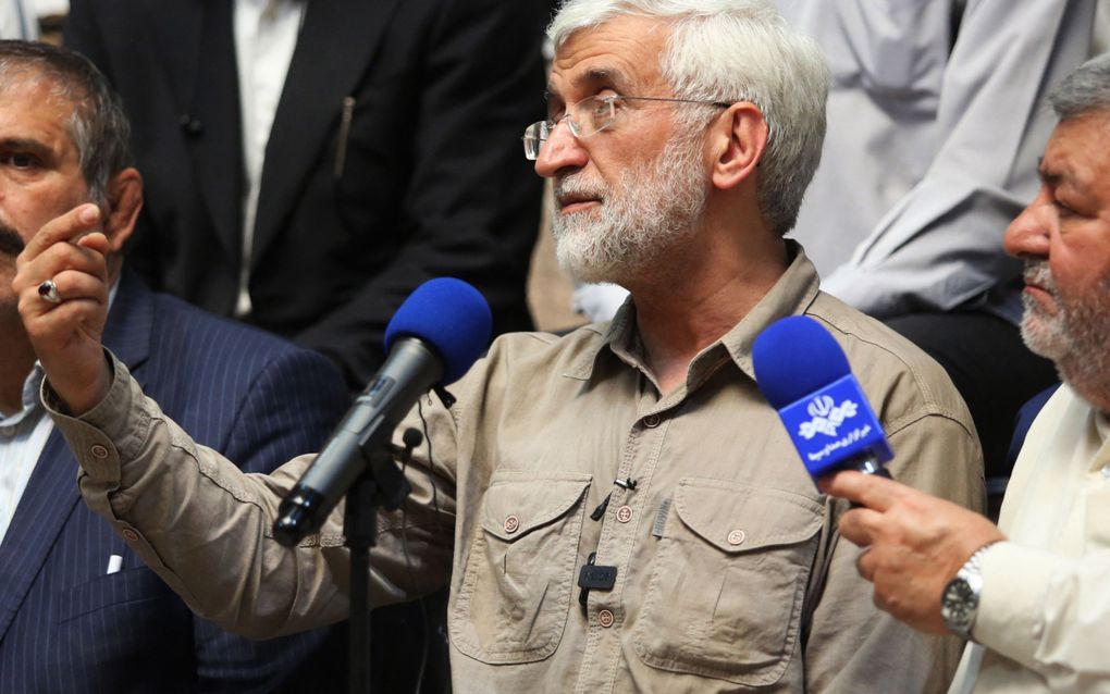 De conservatieve Saeed Jalili is de voorkeurskandidaat van ayatollah Ali Khamenei. beeld AFP, Raheb Homavandi