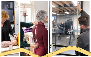 Compilatie van drie foto's waar beroepen worden uitgebeeld waarbij een meetlint gebruikt wordt.