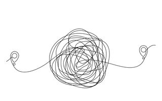 Illustratie met zwarte lijnen als een kluwen draden.