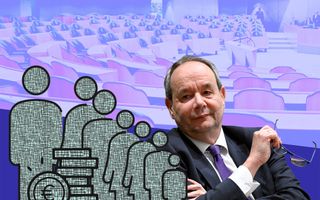 De plenaire zaal van de Tweede Kamer in de achtergrond met op e voorgrond een gezin en euro’s in iconen en een portret van minister Vijlbrief die verantwoordelijk is voor de uitwerking van de nieuwe kindregelingen.