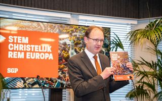 SGP-lijsttrekker Bert-Jan Ruissen bij de presentatie van het verkiezingsprogramma voor de Europese verkiezingen. beeld SGP