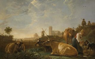 ”Het grote Dort” van Aelbert Cuyp (1620-1691) met op de achtergrond de skyline van Dordrecht. beeld The National Galery, Londen