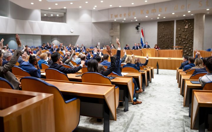 Tweede Kamerleden stemmen in de plenaire zaal over moties, amendementen en wetten.