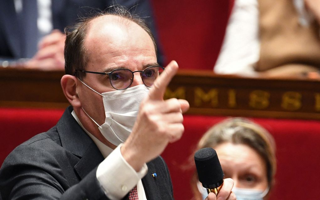 De Franse premier Jean Castex tijdens een debat over het coronavirus. beeld AFP, Bertrand Guay