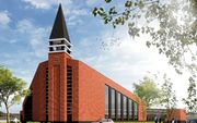 Het ontwerp voor het nieuwe kerkgebouw. beeld Architectenbureau Born