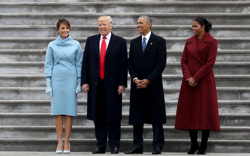 President Trump, oud-president Obama, Melania Trump en Michelle Obama. beeld AFP