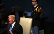 De Amerikaanse president Donald Trump spreekt de Algemene Vergadering van de VN toe. beeld AFP