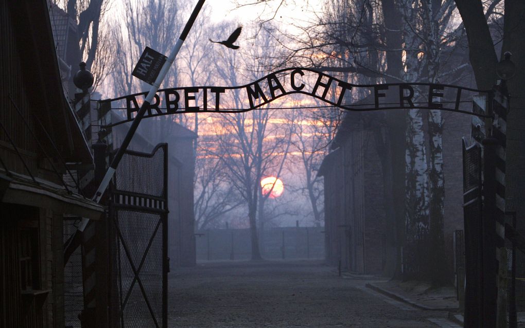 Hoofdingang van vernietigingskamp Auschwitz. beeld AFP