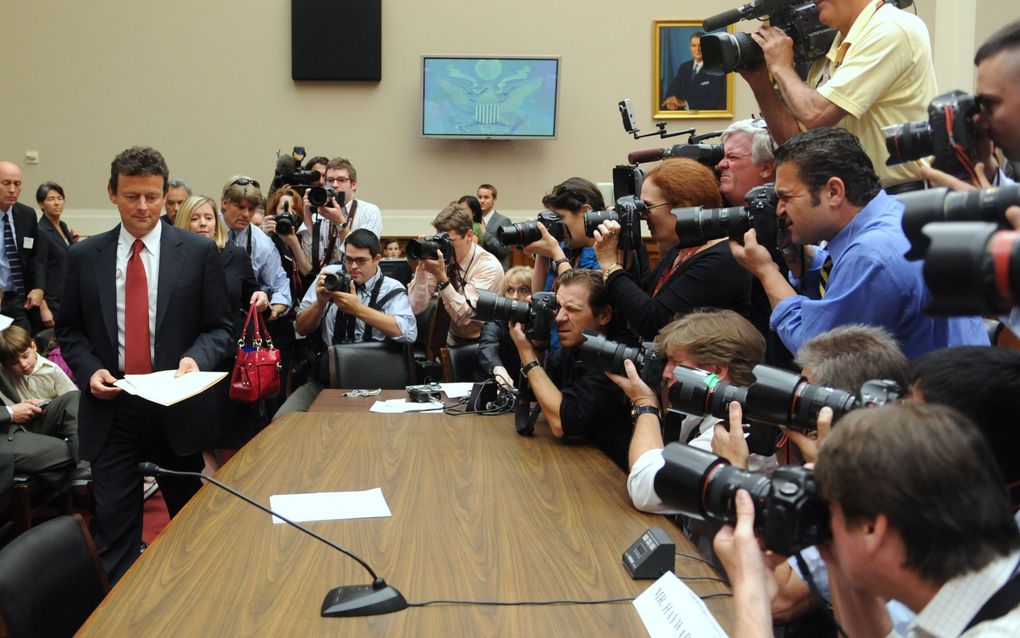 Hayward tijdens een persconferentie over de olieramp. Foto EPA