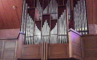 Het Leeflangorgel in de Ichthuskerk in Ridderkerk. Foto Jan Peter Teeuw