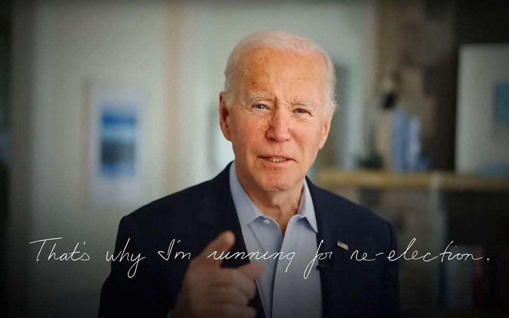 De Amerikaanse president Joe Biden kondigt in een video aan dat hij zich kandidaat stelt voor herverkiezing in 2024. beeld AFP, Biden Harris Presidential Campaign