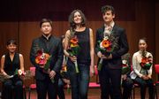 De finalisten van het 11e Lisztconcours (v.l.n.r.): Minsoo Hong, Dina Ivanova en Alexander Ullman. beeld Allard Willemse